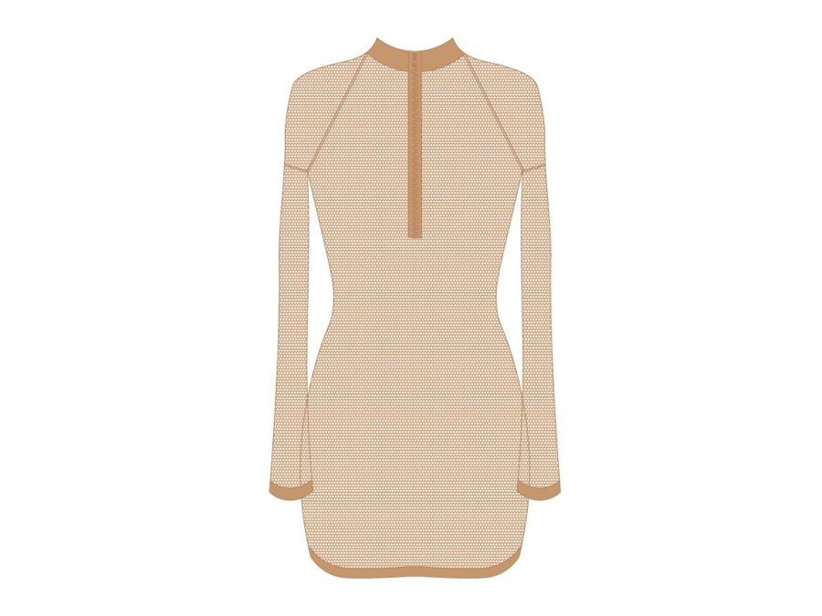 Cover-Ups Boutine LA | Nude Mesh Zipper Logo Cover-Up Dress