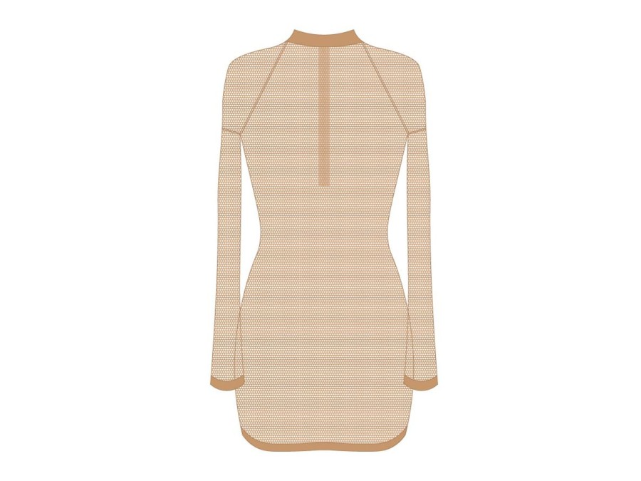 Cover-Ups Boutine LA | Nude Mesh Zipper Logo Cover-Up Dress