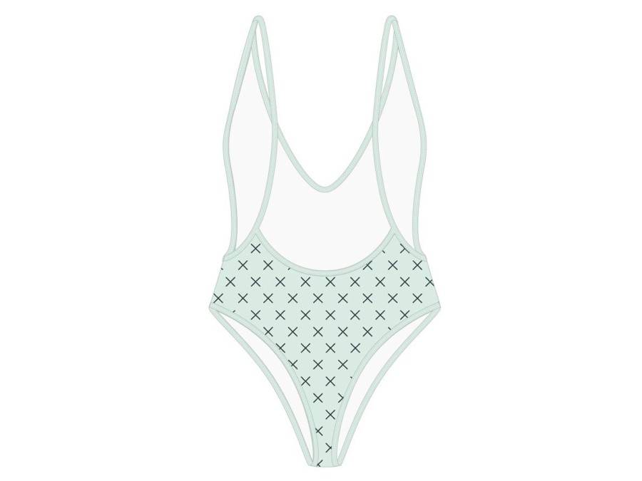 One Pieces Boutine LA | Green Logo Print Retro One-Piece