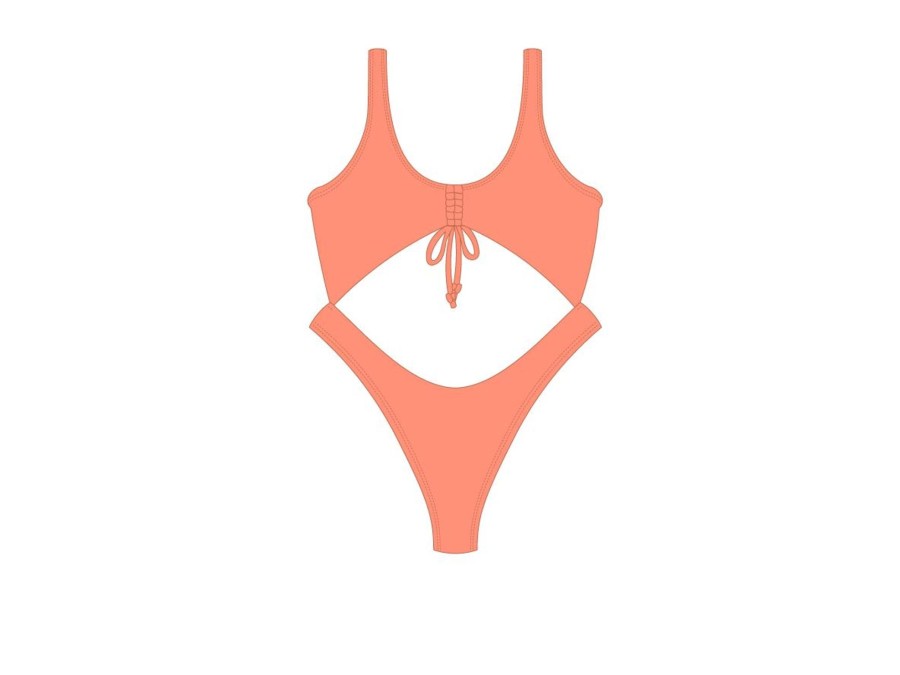 One Pieces Basicallyswim | Coral Front Tie One Piece