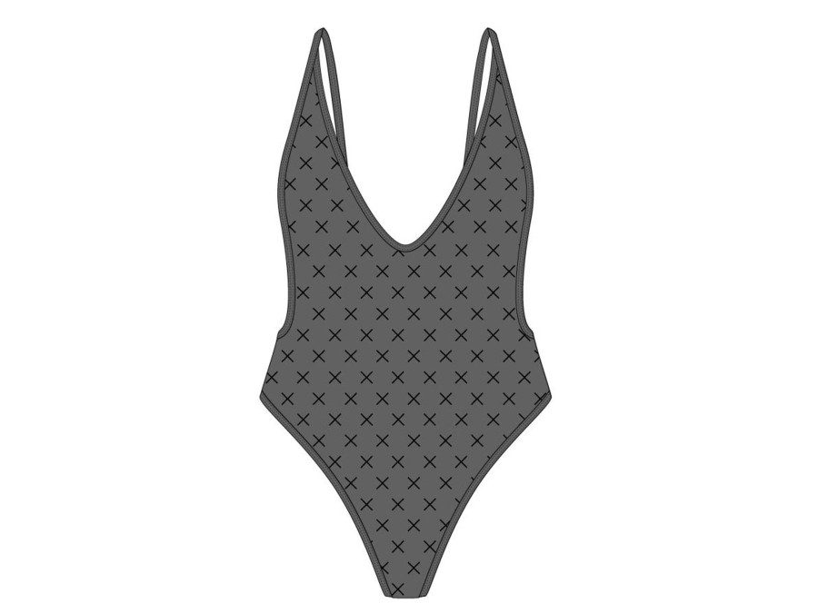 One Pieces Boutine LA | Black-Grey Logo Print Retro One-Piece