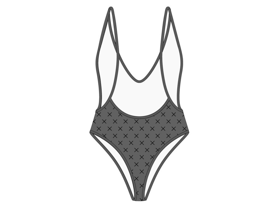 One Pieces Boutine LA | Black-Grey Logo Print Retro One-Piece