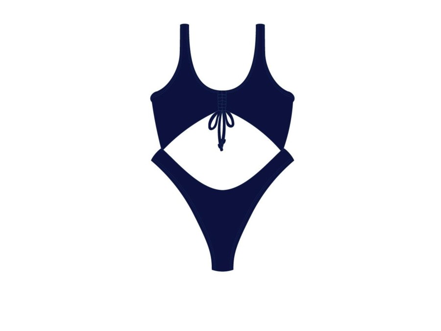 One Pieces Basicallyswim | Midnight Blue Front Tie One Piece