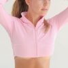 Cameeli Cameeli | Pink Ribbed Zipper Crop Top