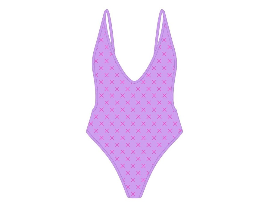 One Pieces Boutine LA | Lilac Logo Print Retro One-Piece